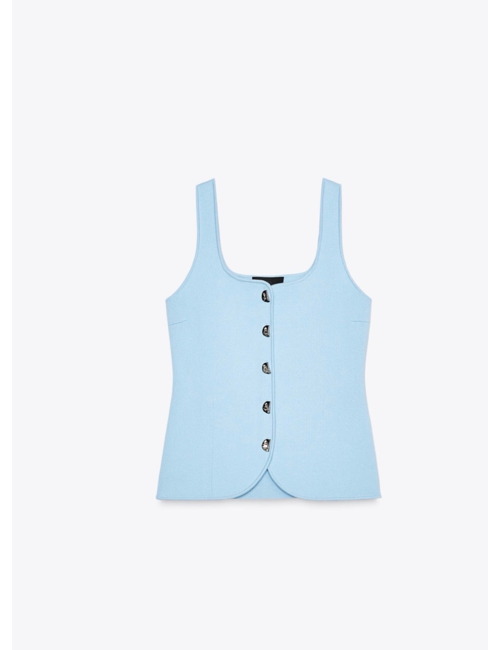 Zara Ice Blue Button-Front Square Neck Tank